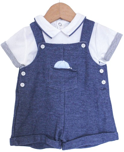 COMPLETO NEONATO BIMBO SALOPETTE EFFETTO JEANS + POLO COTONE (665) | eBay