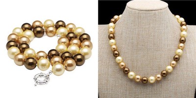 Multicolor South Sea Shell Pearl Necklace - 12mm Round Beads, 16-28 Inch Adjustable (Handmade)