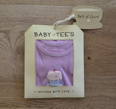Best of Chums Baby Girl Tee Shirt.  Purple w/ Applique Cupcake. 6-12 months