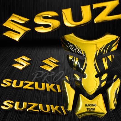 Chrome Gold Tribal Fire Tank Pad+8'' 3D Bikes Logo+Letter Fairing Emblem Sticker
