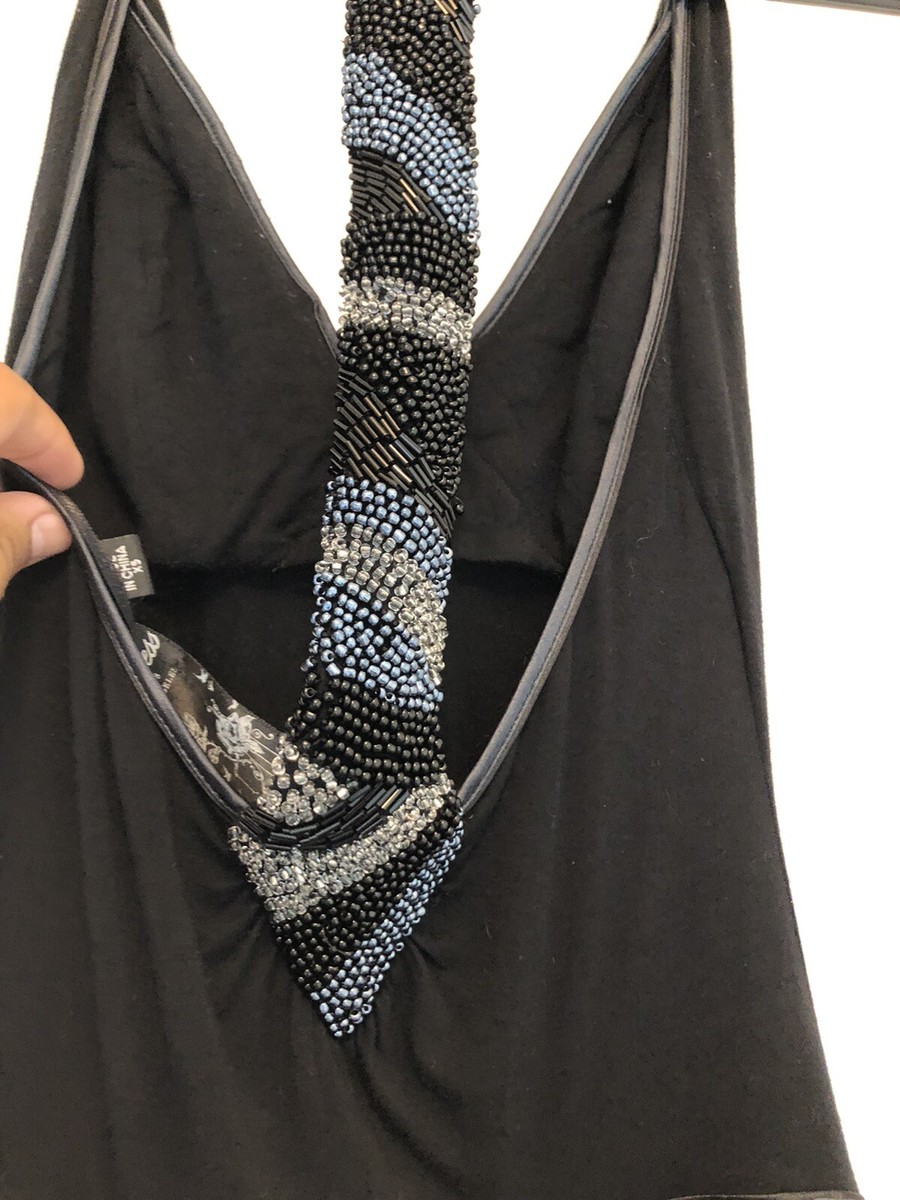 Guess Los Angeles Black Beaded Back strap halter dress Size XS