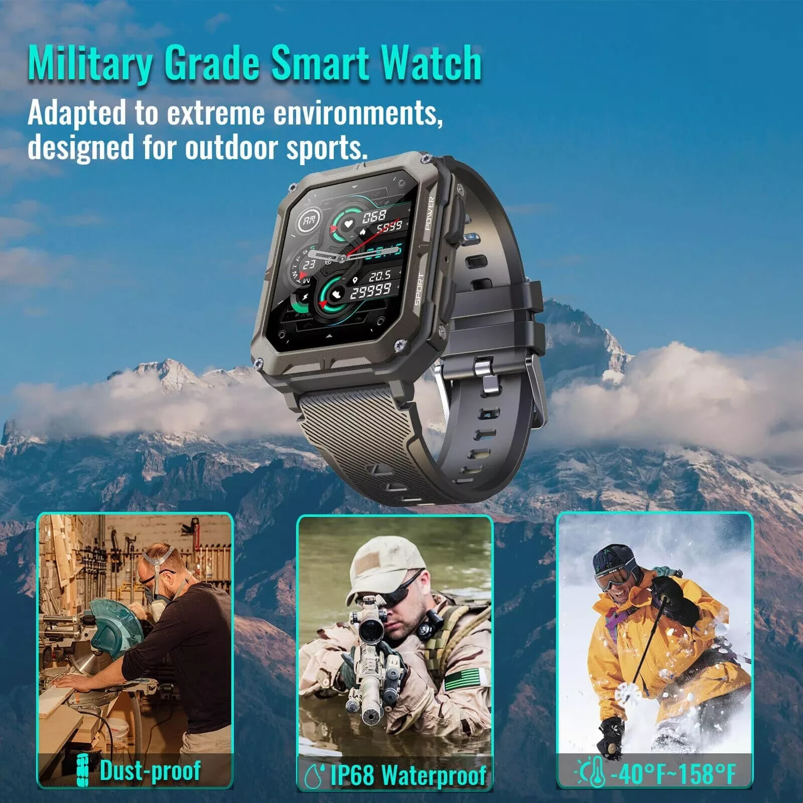 Military Smart Watch for Men (Call Receive/Dial) Rugged Tactical