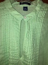 Chaps Women's XL 100% Linen Tunic Top Shirt Spring Green Pleated Long Sleeve EUC