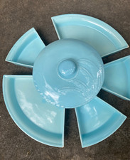 Mid-Century Green Drip Glaze Ceramic Lazy Susan Appetizer Serving Set — listing 2