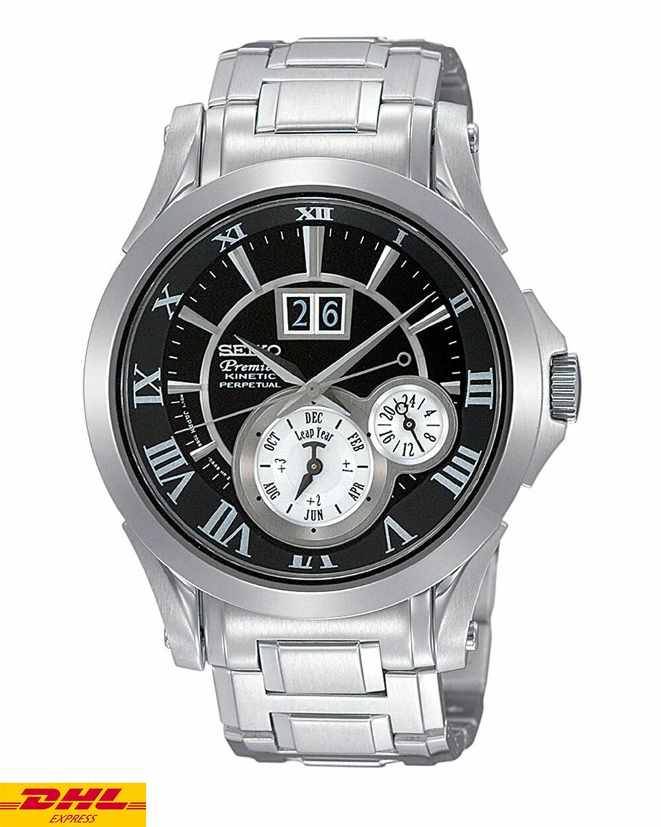 SEIKO Premier SNP021P1 Kinetic Perpetual Sapphire Black White Dial