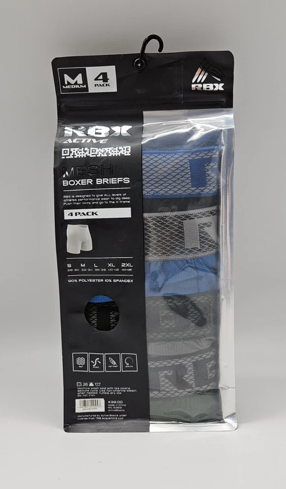 Paquete de 4 calzoncillos boxer activos de malla RBX para hombre S M L XL ligeros de secado rápido colores surtidos Foto 2 de 2