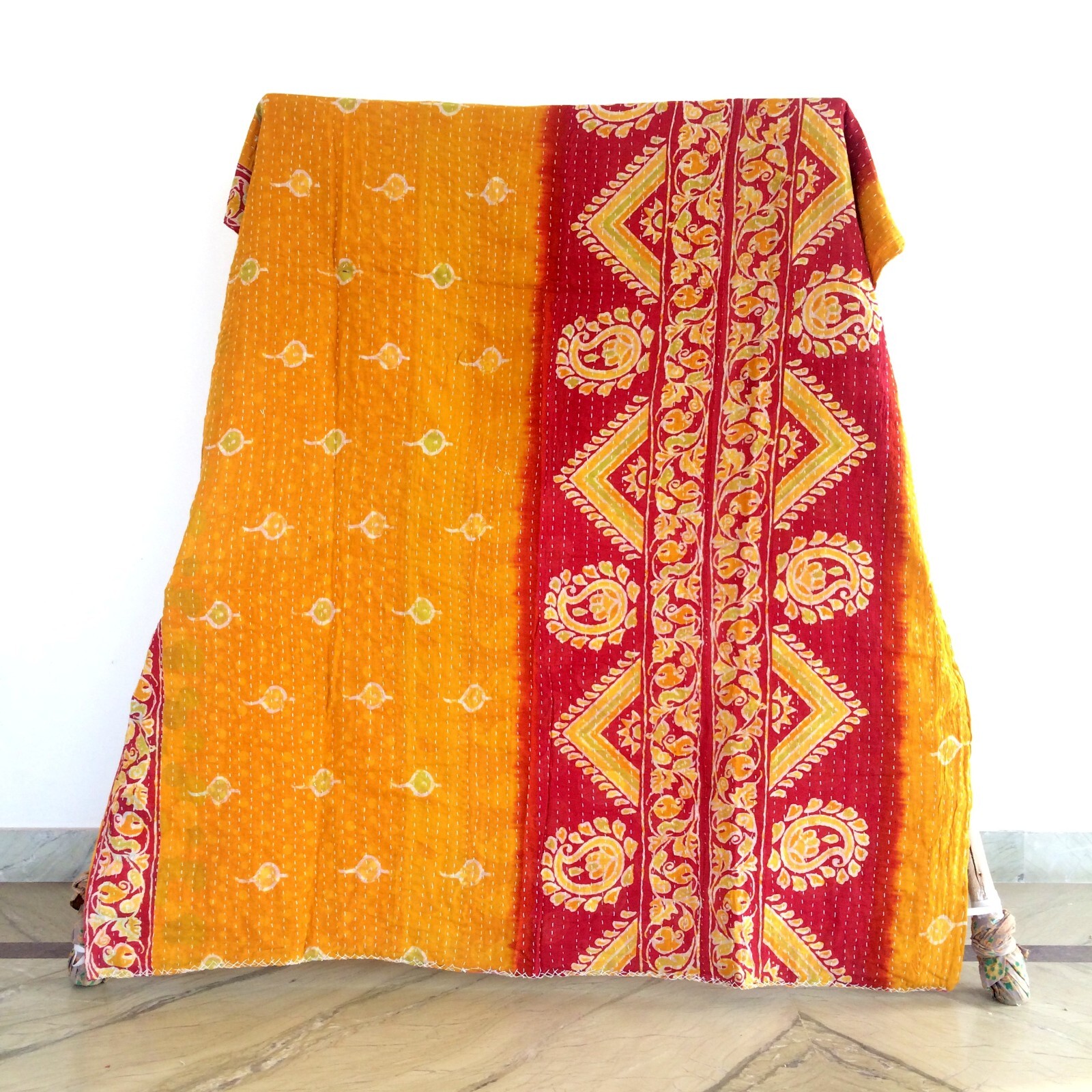 Handmade Vintage Kantha Embroidery Twin Blanket Throw Boho Hippie