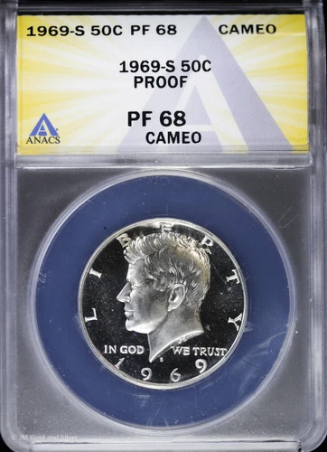 1969-S 50c Proof Kennedy Silver Half Dollar ANACS PF 68 Cameo | PR