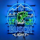 Bass Fish Fishing Beer 24"x20" Neon Sign Light Bar Open Real Glass Collection