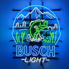 Bass Fish Fishing Beer 24"x20" Neon Sign Light Bar Open Real Glass Collection