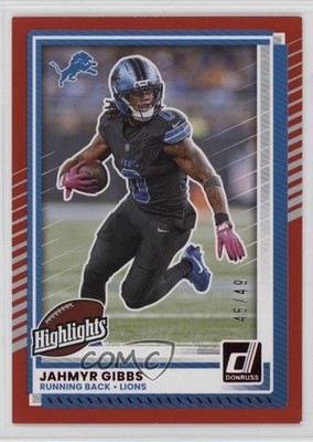 2025 Panini Donruss Rookies & Highlights Red /49 Jahmyr Gibbs #DRH-96 13ql