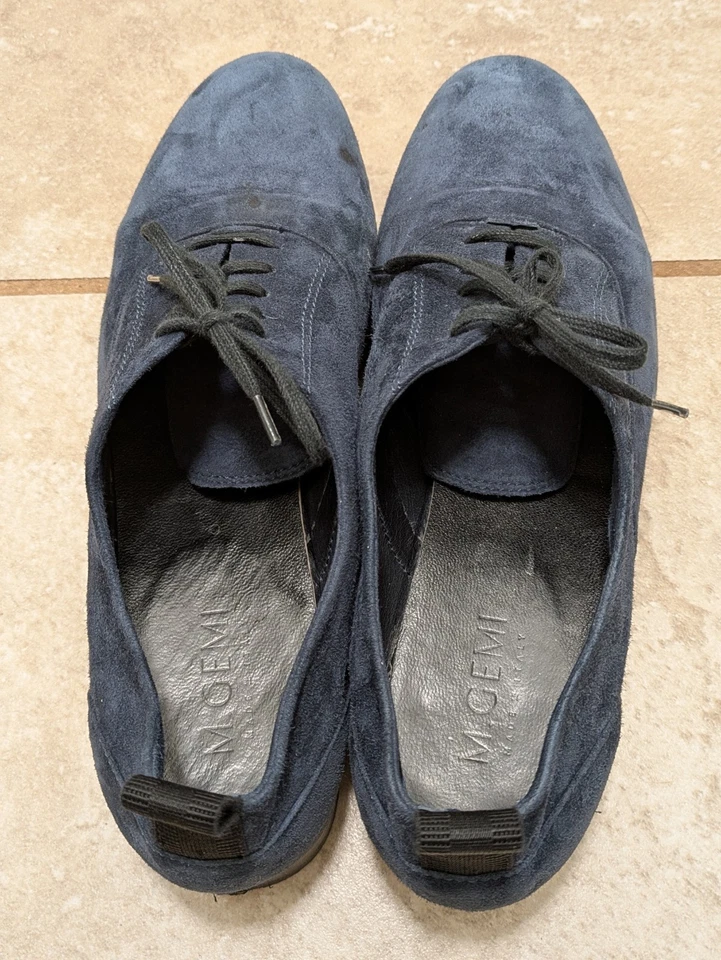 Zapatos M.Gemi para mujer 37,5 azul marino gamuza con cordones hechos en Italia tacón bajo Oxford Foto 2 de 4