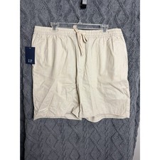 Gap Linen Pull On Shorts Mens XL Beige Elastic Waist Drawstring Pockets Chino
