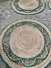 Set of 5 Round Woven Palm Leaf Placemats, Beige with Green Trim — photo 2