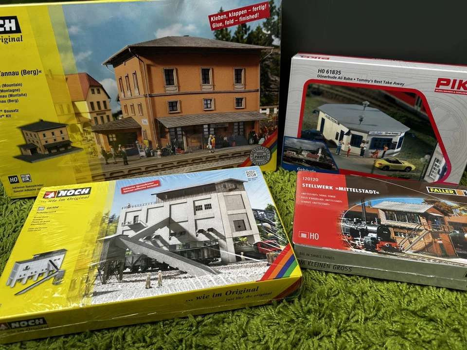 H0 Gebäude-Set NOCH Schotterwerk,Bahnhof Tannau,Faller Stellwerk,PIKO Dönerbude