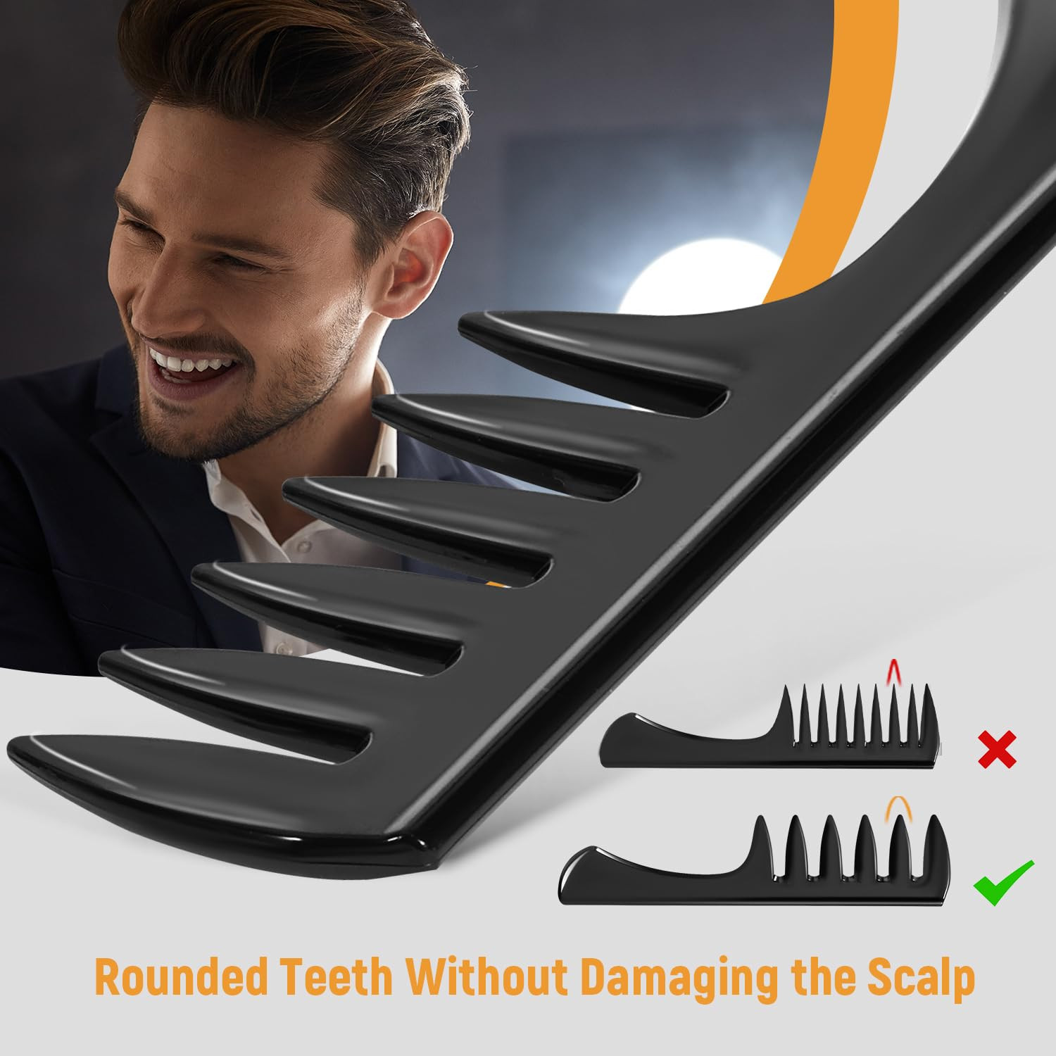 3Pcs Hair Styling Combs Set for Men - Black Barber Wide Tooth Texture Comb for Q