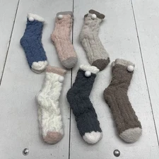 6 Pack Multicolored Cable Knit Pom Pom Detail Fuzzy Socks Womens Size One Size