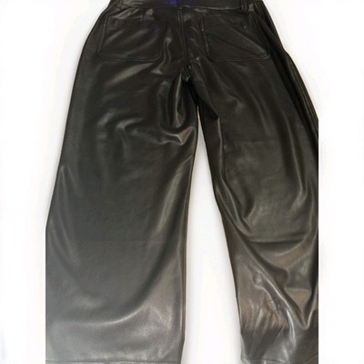 Maurices Women's Black Solid Leather Flat Front Zip Pants with Pockets