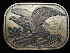 QB11138 VINTAGE 1970s  EAGLE w/BRANCH  ARROWS ON USA SHIELD  BRASSTONE BUCKLE