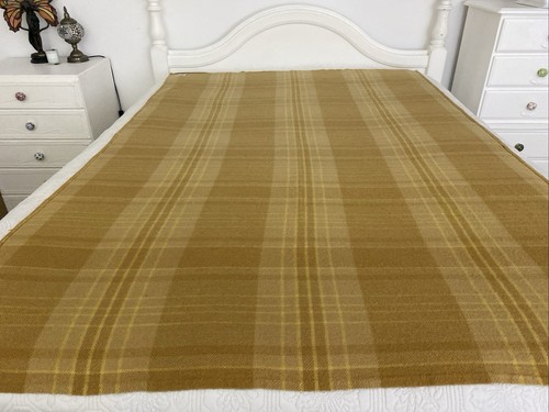 Vintage Brown Check Pure Wool Narrow Single / Throw Blanket 195cm x 130cm - Picture 2 of 14