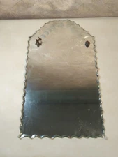 Vtg Art Deco Etched Wall Mirror Frameless Scalloped Edge Pie Crust 30's Antique 