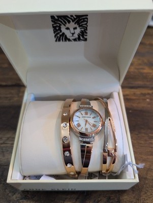 Anne Klein Rose Gold-Tone Diamond Dial Watch & Bangle Bracelet Set   New in Box