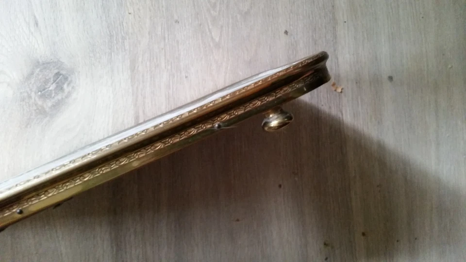 Messing Glas Tablett Kugelfüße Stickereien Porzellan Rosen Ornament 32x19,5cm - Bild 3 von 4