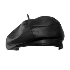 Women PU Leather French Beret Hat, 8-Panel Classic Artist Cap Causal Beanie
