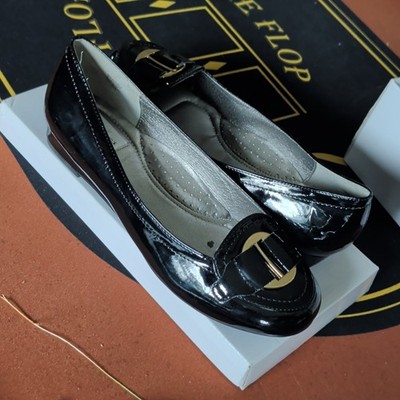 AJ Valenci Women s Black Patent Leather Slip-On Flats Buckle Round Toe 10W