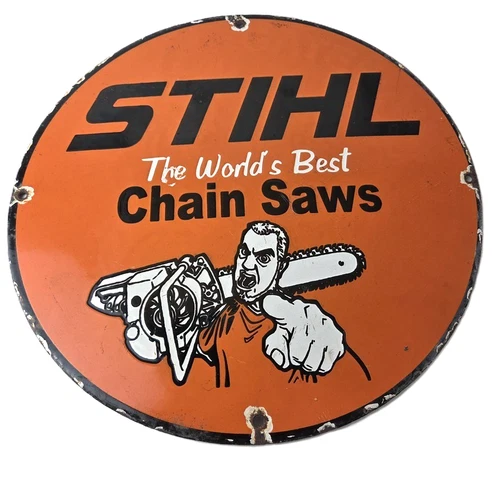 Vintage Stihl Chainsaw Sign - Porcelain Metal Store Display Advertising Gas Sign