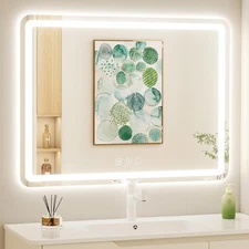 40"x30" LED Bathroom Mirror, Anti-Fog Dimmable Tri-Color Wall Vanity Mirror