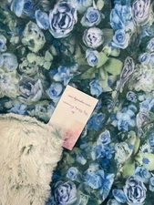The Minky Obsesseion Designs Floral Roses Blue With Frost On Other Side  71”