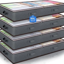 BLACK 4 Pack 90L Under Bed Storage, Closet Organizers and Foldable Storage