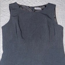 Calvin Klein grey sheath dress. Front asymmetrical layered pleating. Sz 10
