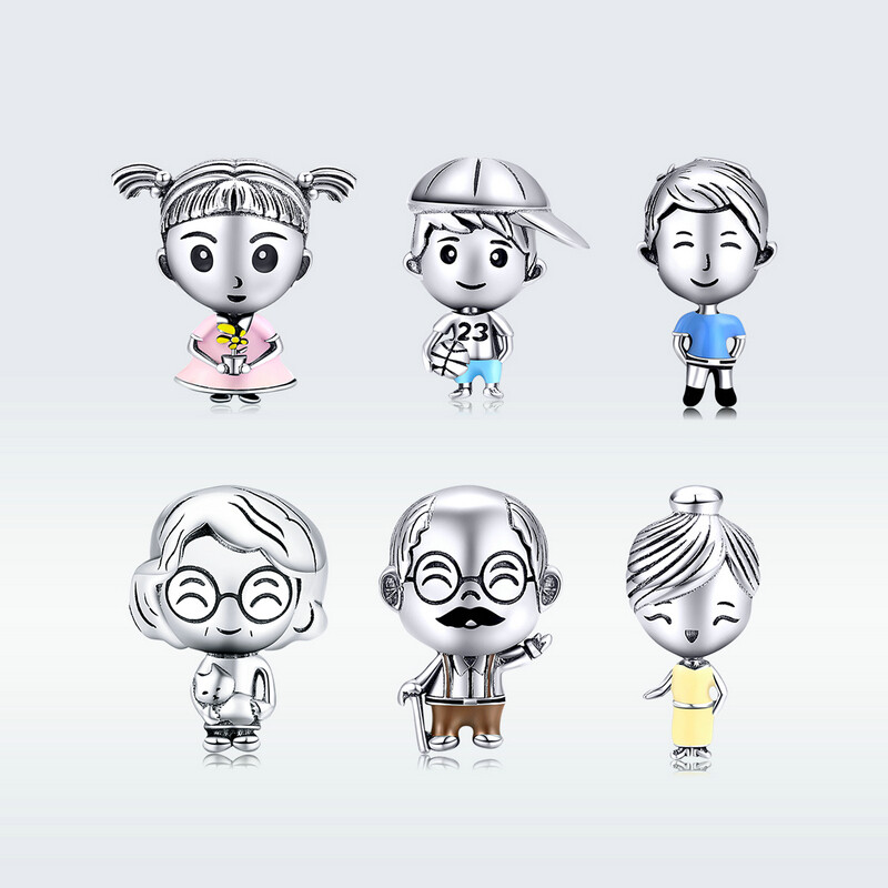 Happy Family Charm - 925 Sterling Silver Grandpa, Grandma, Father, Mother, Sister, Brother Bead For Bracelet