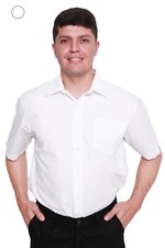 Men Shirt White Short Sleeve Formal Classic Office Men Uniform Wedding Funeral