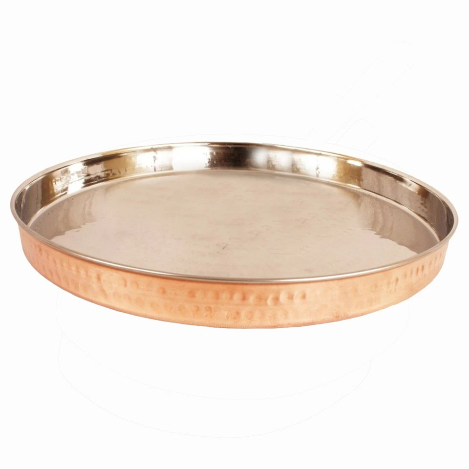 Steel Copper Dinner Plate Thali Dishes Serving Tableware Hotel Diameter 13" Inch - Image 2 of 4