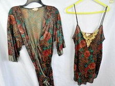 Vintage Amelia's Floral Silky Robe and Short Nightie Size Medium