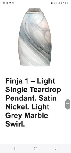 Finja 1 Grey Swirl Pendant - Nickel base Teardrop Pendant Light. Hardware,incl.