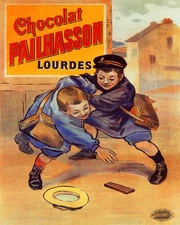 POSTER CHOCOLAT PAILHASSON SCHOOL BOYS FIGHTING CHOCOLATE VINTAGE REPRO FREE S/H