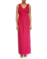 LAUNDRY ~ Fuchsia Chiffon Shirred V-Neck Cutout Back Formal Gown 0 NEW $225