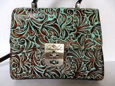 Patricia Nash Chauny Turquoise Tooled Leather Crosssbody Satchel Purse   NWT
