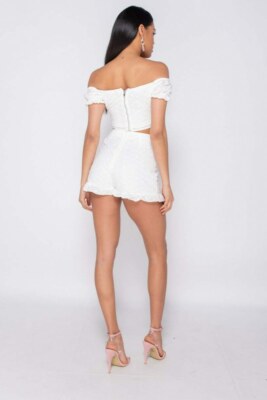 Women Two Piece Outfit Lace Short Sleeve Off Shoulder Casual Crop Top Shorts  Set | eBay