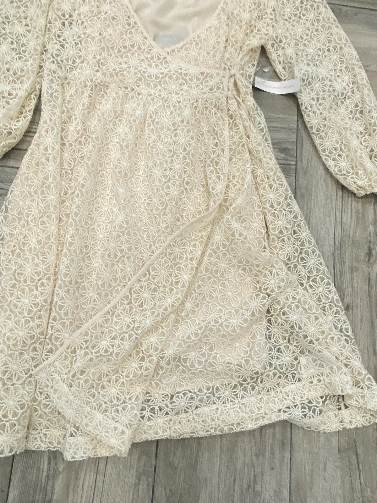 OFF WHITE Abito donna nuovo con etichetta modcloth bianco sporco 2 strati pizzo maniche trasparenti taglia XL