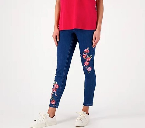 Isaac Mizrahi Live! Jeans alla caviglia ricamato A572531 blu petite taglia 32W nuovo - Foto 2 di 8