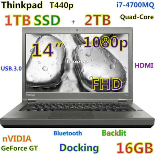 3D-Design Thinkpad T440p i7-Quad (1TB SSD + 2TB) 16GB 14" nVIDIA Backlit Docking - Foto 1 di 12