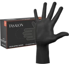 TASALON Disposable Black Nitrile Gloves 100 Count, 95mm Textured Medium Size