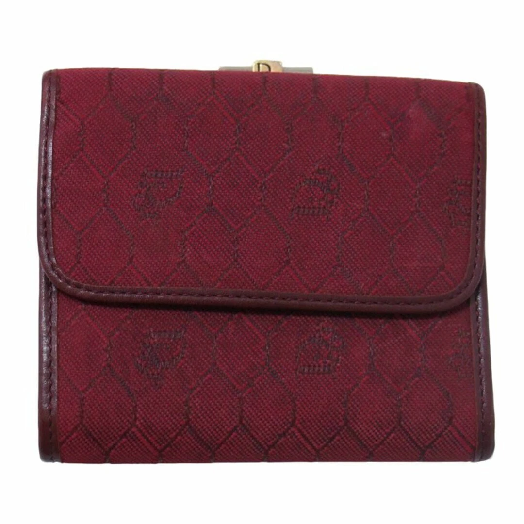 Portefeuille compact triple pli Christian Dior toile nid d'abeille cuir bordeaux 2382