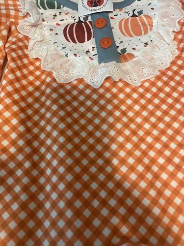 Size 6M / LCB / Orange Gingham Romper With Ruffles, Bows & Pumpkins - Picture 7 of 10