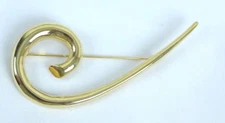 Gold Tone Metal Large Swirl Pin Brooch Appx 4.25" Long 